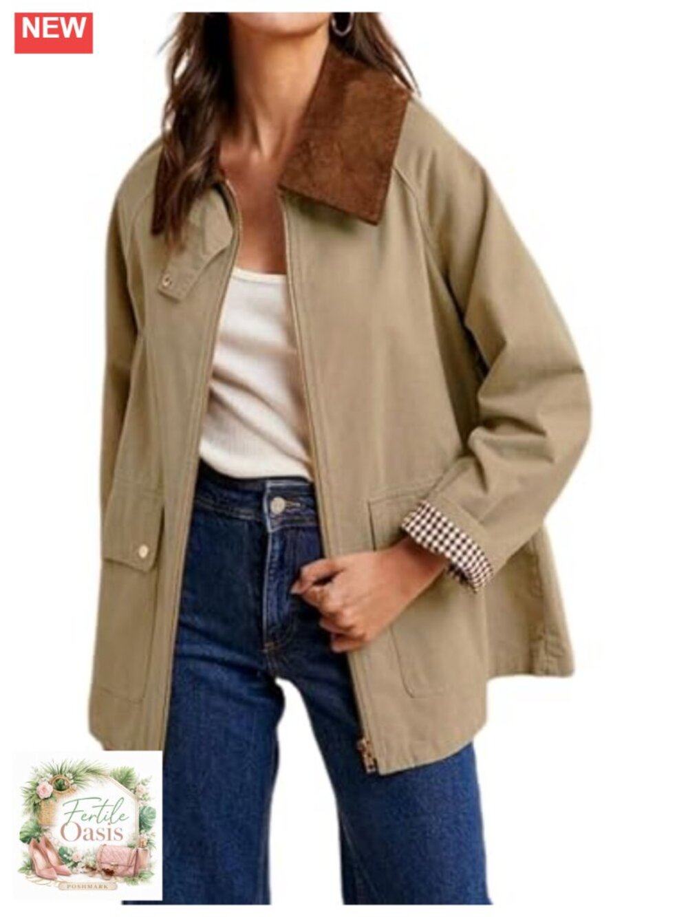 Women's Cotton Barn Jacket Color Block Corduroy Collar Utility Coat Pockets